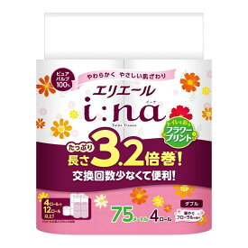 【送料込・まとめ買い×8点セット】大王製紙 エリエール i:na イーナ トイレット 3.2倍巻 プリント 華やぐフローラルの香り 4ロール入