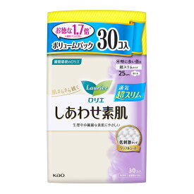 【送料込・まとめ買い×3個セット】花王 ロリエ しあわせ素肌 ボリュームパック 通気 超スリム 特に多い昼用 25cm 羽つき 30コ入 医薬部外品 生理用紙ナプキン