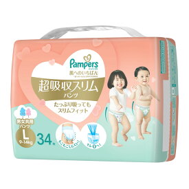 【送料込・まとめ買い×4個セット】P&G パンパース 肌へのいちばん 超吸収スリムパンツ L 男女共用 34枚入