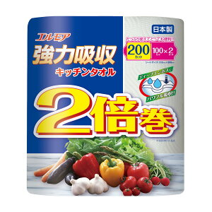 【送料込・まとめ買い×24個セット】カミ商事 エルモア 強力吸収 キッチンタオル 2倍巻 2ロール 2枚重ね×100カット