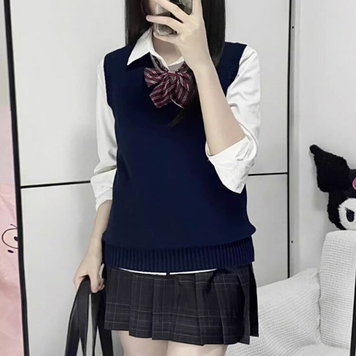 楽天市場】夏用 スクールベスト 薄い 涼しい ニットベスト 制服 無地 V  
