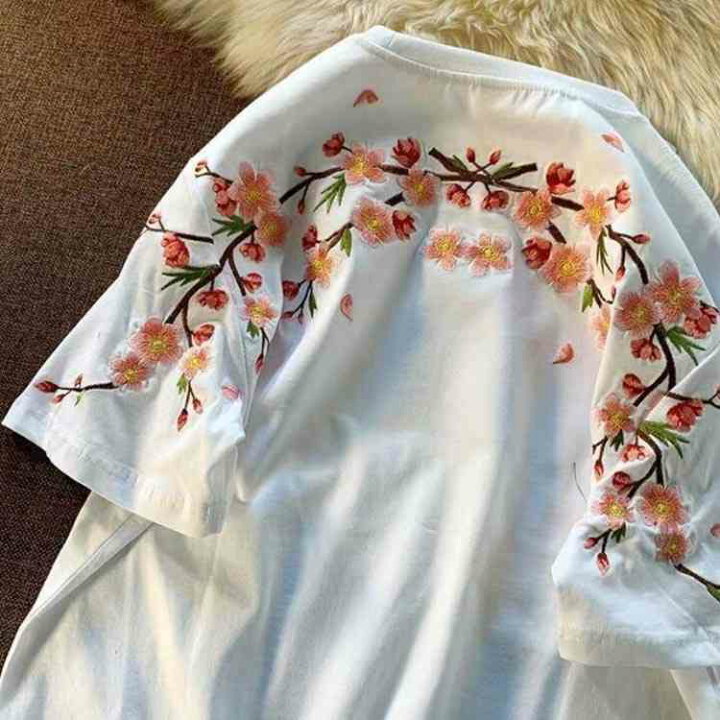 楽天市場】刺繍 tシャツ レディース メンズ 花刺繍 半袖tシャツ 春夏 