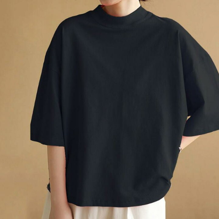 楽天市場】モックネック tシャツ 五分袖 レディース 春 夏 トップス 