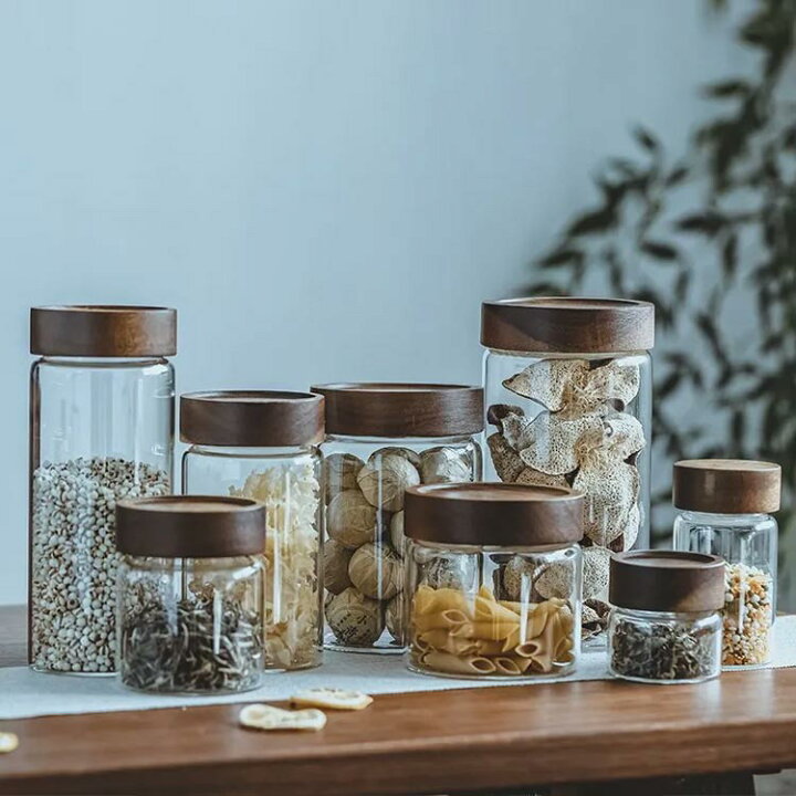 楽天市場】ガラスキャニスター 木の蓋 保存容器 ガラス 密封ビン  