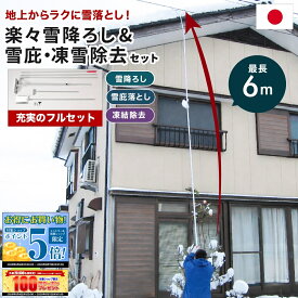 多機能 雪降ろし & 雪庇落とし & 凍雪除去用ヘラセット 6m 日本製 角度調節付 雪かき 雪下ろし 雪落とし 除雪 雪対策 簡単 楽々 送料無料 屋根 雪おろし 雪下ろし棒 ロング 最大約6m 4段階 長さ調整 アルミ製 カーポート 車庫 玄関まわり