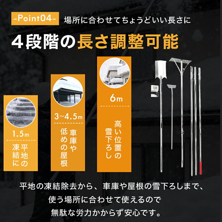 楽天市場】多機能 雪降ろし & 雪庇落とし & 凍雪除去用ヘラセット 6m 