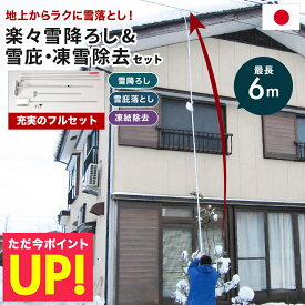 多機能 雪降ろし & 雪庇落とし & 凍雪除去用ヘラセット 6m 日本製 角度調節付 雪かき 雪下ろし 雪落とし 除雪 雪対策 簡単 楽々 送料無料 屋根 雪おろし 雪下ろし棒 ロング 最大約6m 4段階 長さ調整 アルミ製 カーポート 車庫 玄関まわり