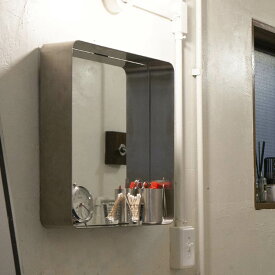 ミラー ウォールミラー 鏡 壁掛け ダルトン ミラー ウィズ スチール フレーム ステンレス サテン フィニッシュ 棚付