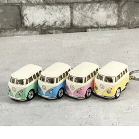 フォルクス ワーゲン バス プルバック ミニカー パステルカラー S キーチェーン付き 〈ピンク イエロー グリーン ブルー〉ファニー ワーゲンバス VolksWagen キーリング キーホルダー ダイキャスト ハワイアン雑貨 アメリカン雑貨 クラッシック