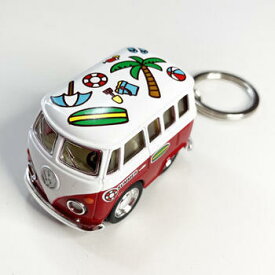 フォルクス ワーゲン バス プルバック ミニカー ビビットカラー S ハワイアン プリンティング キーチェーン付き 〈ブルー レッド オレンジ イエロー〉ファニー ワーゲンバス VolksWagen キーリング キーホルダー ダイキャスト アメリカン雑貨 クラッシック