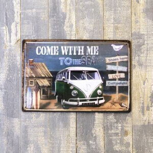 アンティーク メタル エンボス メタル プレート S TO THE SEA 【クリックポスト 対応可能】ワーゲン バス アイアン プレート ブリキ看板 ティンプレート ティンサイン サインプレート ハワイア