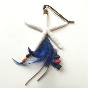 ヒトデとフェザーのオーナメント ブルー ハワイアン雑貨 スターフィッシュ カーアクセ ハワイアン オーナメント インテリアに 羽根