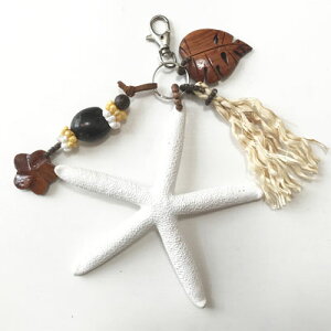 ヒトデとククイナッツのオーナメント プルメリア モンステラ ハワイアン雑貨 スターフィッシュ カーアクセ ハワイアン オーナメント インテリアに ラフィア ココナッツビーズ
