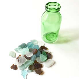 シーグラス 小粒 ガラスの小瓶 マルケボトルベース〈ライムグリーン〉 天然素材 海の宝石 ビーチグラス アソートカラー ハワイアン雑貨 マリン雑貨