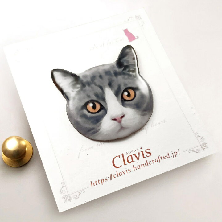楽天市場 白グレー猫 にゃんこ ピンバッジ ピンズ Mサイズ オリジナル ハンドメイド アクセサリー Atelier Clavis 楽天市場店