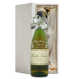 1977年 名前入り彫刻 生まれ年 白ワイン ムーラン トゥーシェ コトー デュ レイヨン 甘口 昭和52年 名入れ 誕生日プレゼント ワインセット 木箱入