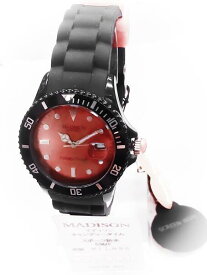 マディソン ニューヨーク キャンディータイム ブラックケース レッドダイヤル カレンダーつき