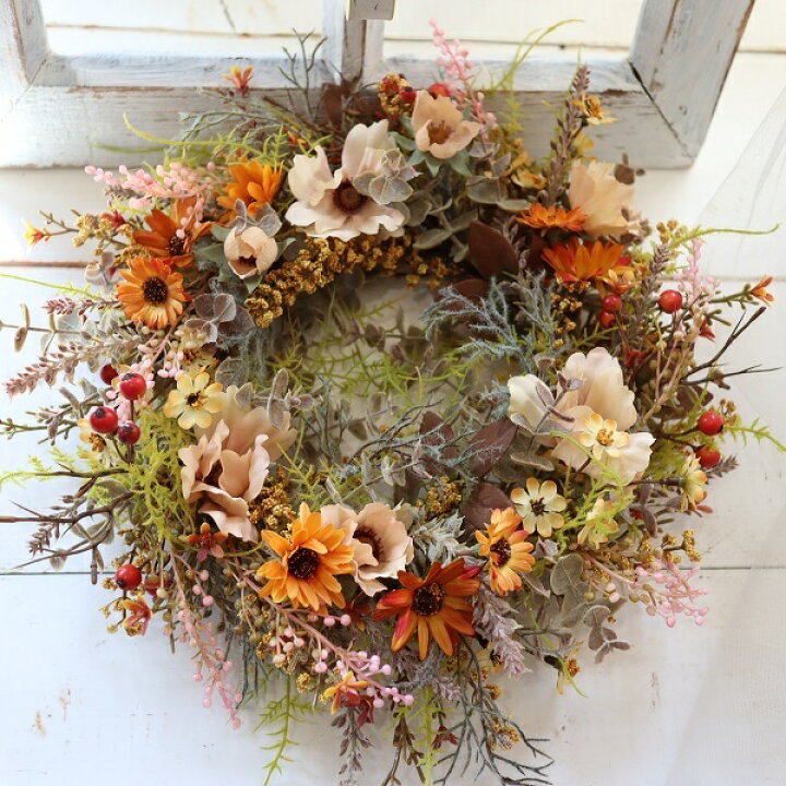 楽天市場】アンティーク ドライフラワー風 玄関リース ガーデンリース  