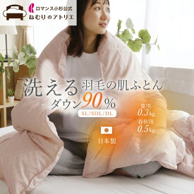 【20日～P10倍さらにクーポン利用可能】【 レビュー記入でカバープレゼント中 】 ダウンケット 増量 洗える 丸洗い ダウン ウォッシャブル ロマンス小杉 羽毛肌布団 肌掛け布団 肌掛け 薄手 春 秋 夏 ダウン90% 0.3kg 0.5kg ダックダウン 日本製 肌布団 夏掛け布団