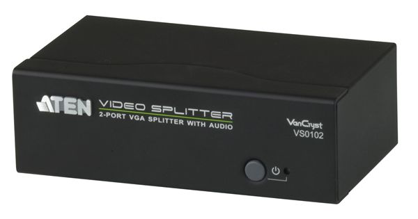 1系統のVGAビデオとステレオオーディオの各信号を2系統に出力する分配器.バンド幅最大450MHz.解像度最大1920×1440 送料無料 3年保証 定番 ATEN 開店記念セール VS0102 1入力2出力 オーディオ分配器 VGA