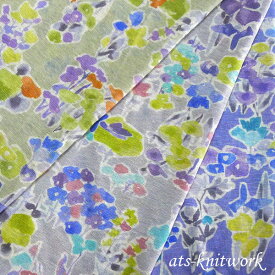 リネン天竺プリント ニット生地　フラワー ボタニカル ジャージー カットソー 麻