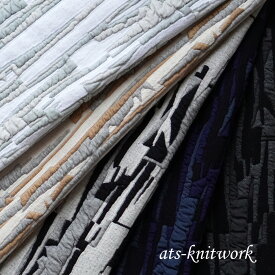 先染め 立体感が映える モード ジャカード ニット ジャージー 幾何柄 ストライプ [ 生地 布 カットソー ストライプ 幾何 ]