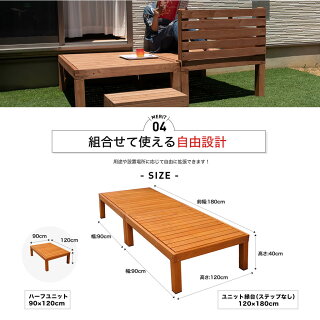 楽天市場 縁台 木製 踏み台 デッキ縁台 ユニット式デッキ縁台 フェンス 踏み台付き 幅1cm 奥行180cm 縁側 おしゃれ ガーデン 頑丈 天然木 ワイド 長方形ウッドデッキ 天然木製 連結用ボルト付き ステップ付き 踏台 Jyudst 1218l1s2s ガーデン ガーデン 楽天市場店