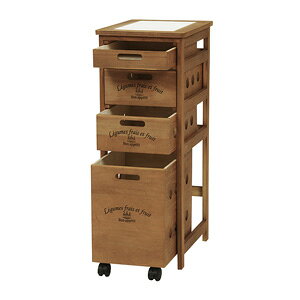 キャスター付き 木製ストッカー 4段 幅30 MUD-6606