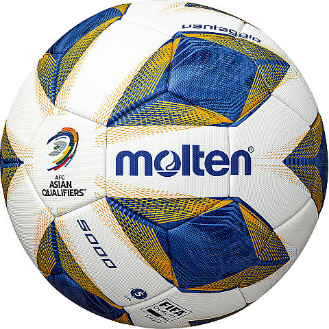 ※2021年9月発売開始 【ネーム加工可】モルテン molten サッカーボール AFCアジア最終予選試合球 5号球 芝用 国際公認球 ホワイト×ブルー×イエロー 一般・大学・高校・中学校用 F5A5000-AA