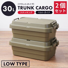 【エントリーでP7倍！】 【お得な2個セット】 トランクカーゴ 30L 収納ボックス コンテナボックス 蓋付き 座れる トランク 屋外 キャンプ アウトドア 収納ケース トレー ベルトガイド レジャー 座れる テーブル ロータイプ おしゃれ 新生活 父の日