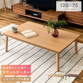 ＼10％OFFクーポン配布中／ こたつテーブル 長方形 幅120cm フラットヒーター おしゃれ 薄型 薄い 日本製 国産ヒーター 1年保証付き 木製 天然木 炬燵 コタツ 丸脚 大きめ ローテーブル センターテーブル リビング 韓国 ウォールナット 北欧 ブラウン ナチュラル