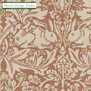 【公式】 生地 布 ジャカード織り MORRIS ( ウィリアムモリス ) ブラザーラビット 142cm巾 1巾×10cm単位 生地 布地 日本製 国産 うさぎ ラビット 小鳥 動物柄 風通織 ポリエステル オレンジ 川島