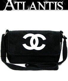 【広尾店】極美品 シャネル CHANEL パイル地 ノベルティ ショルダーバッグ 黒×白 【17257】
