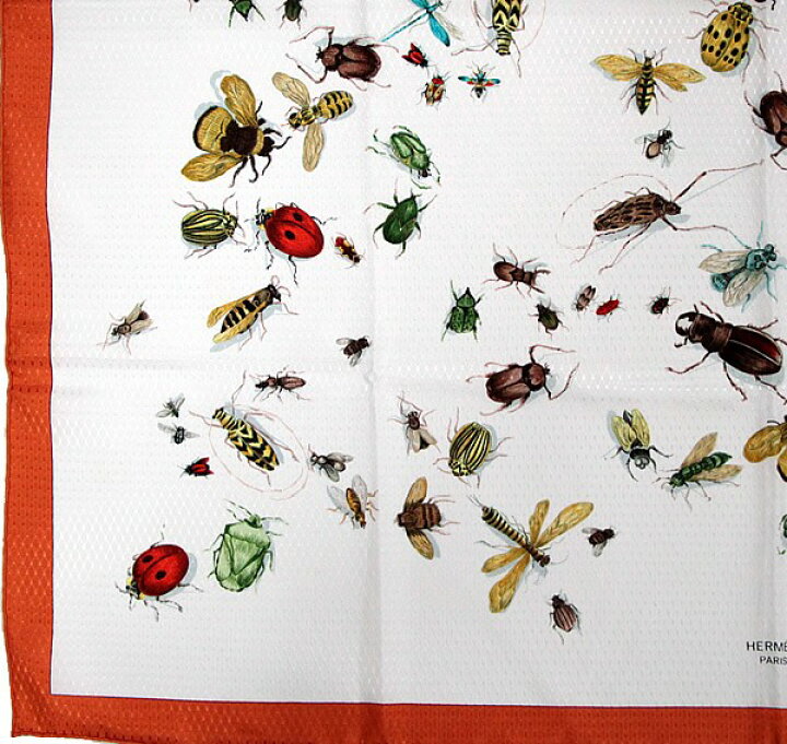 楽天市場】美品 エルメス HERMES カレ90 Insect 昆虫 大判スカーフ 白 