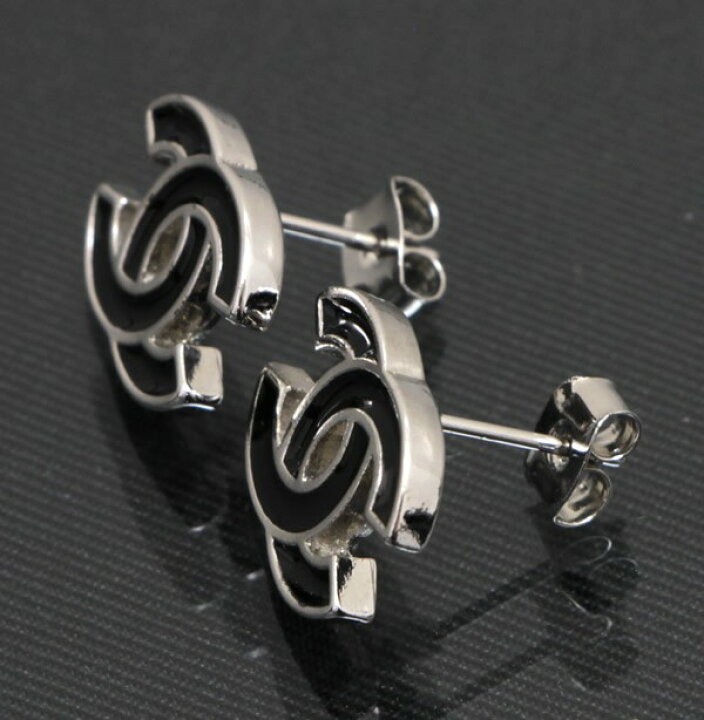 楽天市場】美品 シャネル CHANEL ココマーク ピアス 黒×シルバー A13C 