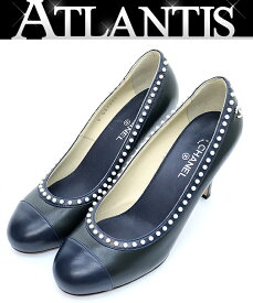 【広尾店】 美品 シャネル CHANEL パール付きパンプス ネイビー Size36 【15185】