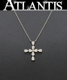 【広尾店】 美品 ハリーウィンストン HARRY WINSTON シンボルズ ペアシェイプ ミニクロス ネックレス Pt950 ダイヤ 約41cm 約3.3g 【16130】