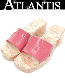 【広尾店】 未使用 グッチ GUCCI ラバーバンドサンダル レディース ピンク×アイボリー マーブル柄 size35 (約22.5cm) 【16501】