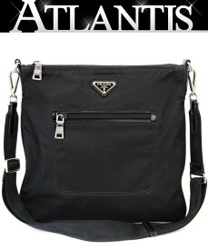 プラダ PRADA 三角ロゴ ショルダーバッグ マチなし 外ポケット ナイロン 黒 【70925】