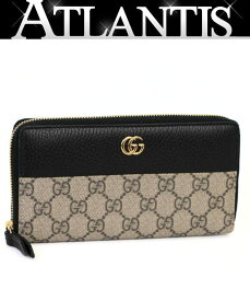 グッチ GUCCI GGマーモント ラウンドファスナー長財布 PVC×レザー ベージュ×黒 456117 【71290】