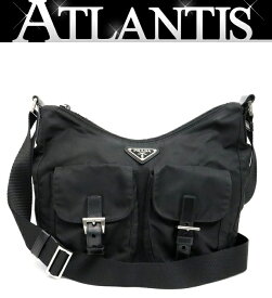 【広尾店】プラダ PRADA 三角ロゴ ダブルポケット ショルダーバッグ ナイロン 黒 【17052】