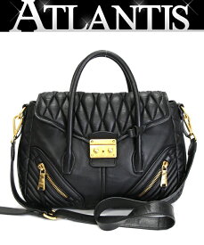 ミュウミュウ miu miu マテラッセ バイカー 2WAY ハンドバッグ ショルダーバッグ レザー 黒 ブラック 【71606】