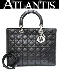 クリスチャンディオール Christian Dior レディディオール カナージュ 2WAYバッグ ラージ レザー 黒 S金具 【72220】