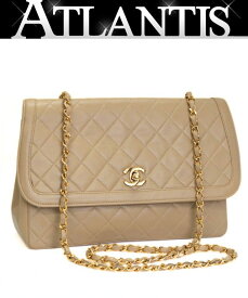シャネル CHANEL ヴィンテージマトラッセ26 チェーンショルダーバッグ ラムスキン ベージュ G金具 1番台 【72540】