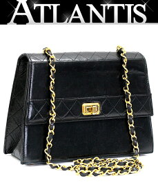 シャネル CHANEL ヴィンテージ 台形マトラッセ2.55 チェーンショルダーバッグ ラムスキン 黒 G金具 1番台 【72538】