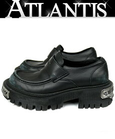 BALENCIAGA 銀座店 バレンシアガ ロゴプレート トラクター ローファー シューズ メンズ size:41 黒 101492