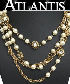 【広尾店】シャネル CHANEL ヴィンテージ ロングパールネックレス ゴールド 【18385】