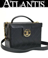 シャネル CHANEL ヴィンテージ ビコローレ ココマーク 2WAY バニティバッグ ショルダーバッグ ラム 黒 3…