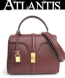 【広尾店】未使用品 セリーヌ CELINE セーズ16 スモール 2WAYバッグ ボルドー カーフスキン 【19699】