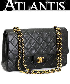 シャネル CHANEL マトラッセ25 Wフラップ チェーンショルダーバッグ ラム 黒 G金具